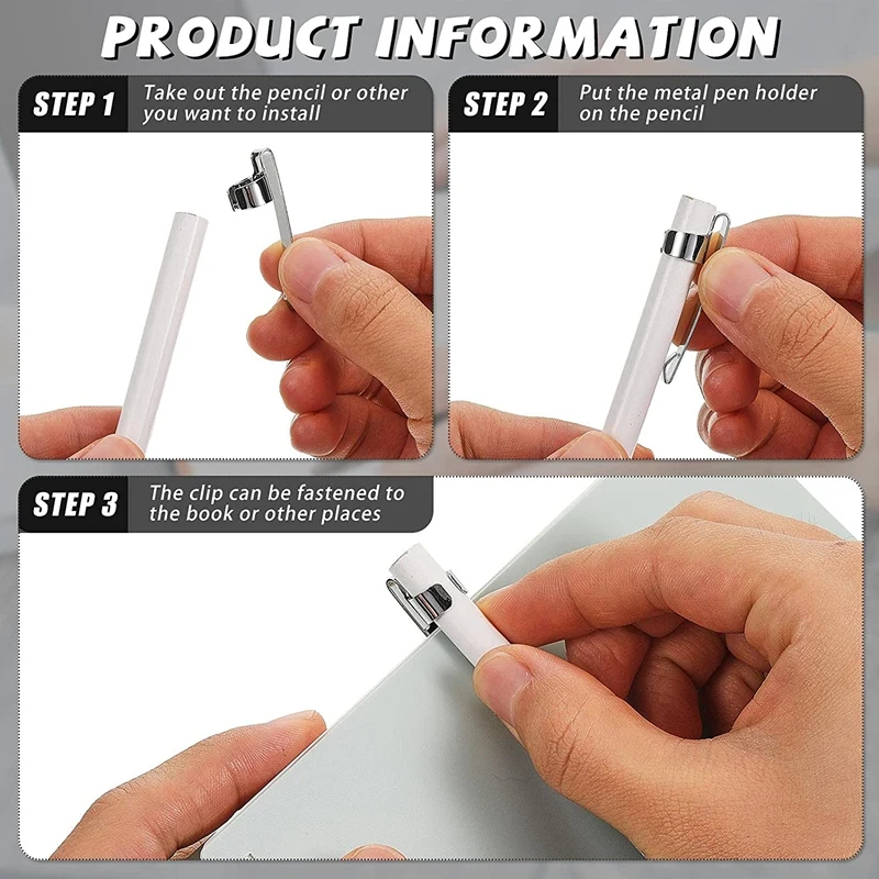 Metal Pencil Clips Slide on Pencil Pocket Clips Snap in, Holder Clip Metal Hangable Portable Clips, 60 Pcs