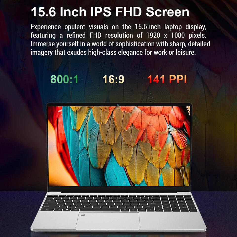 PC Portable15.6",Intel Celeron N5095(4C/4T,Jusqu'à 2,9 GHz),16Go RAM DDR4 512Go SSD,Windows