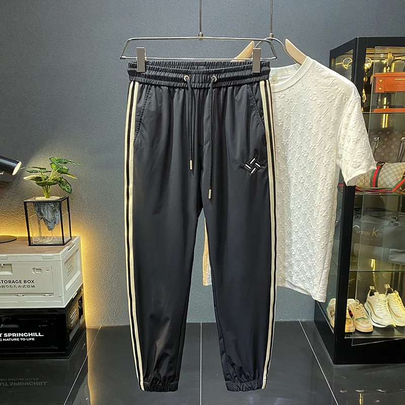 Summer Ultra-Thin Ice Silk Quick Drying Sports Running Fashion Cool Straight Leg With Simple Side Lines For Men  Casual Pants