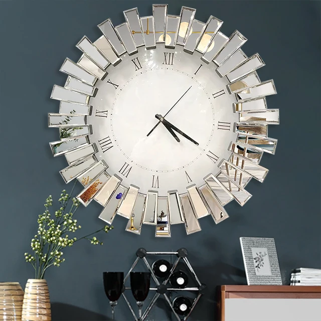 Luxury 3D Mirror Wall Clock Modern Large Home Decoration Handcrafted Wooden Quartz Movement Silent Feature Number MDF