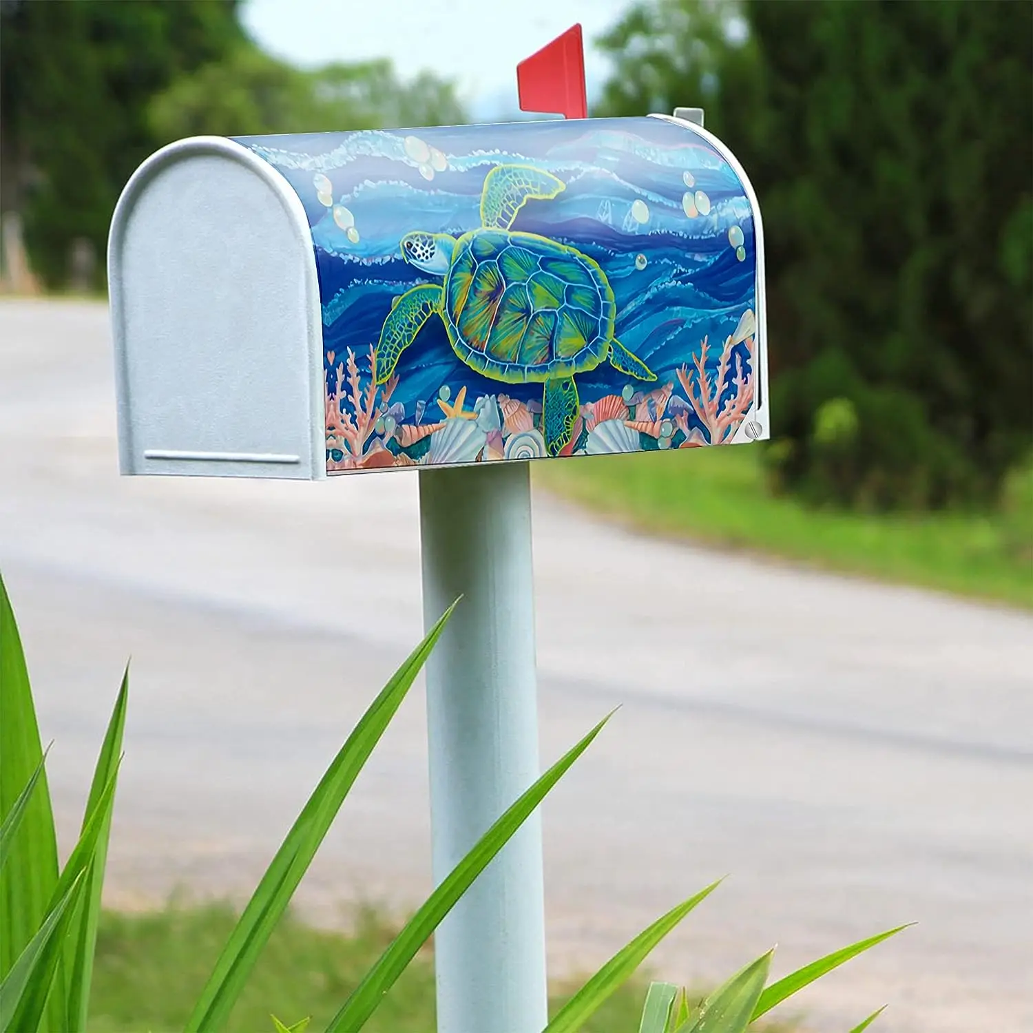 Sea Turtle Shells Mailbox Covers Magnetic Waterproof Post Letter Box Cover for Outdoor Garden Yard Decoration Large