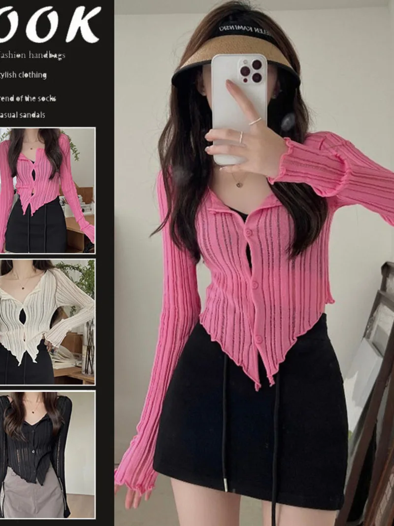 

Трикотажный кардиган с V-образным вырезом для девушек, новинка 2024, необычная модная женская одежда, американское облегающее пальто, Топ 9TRF