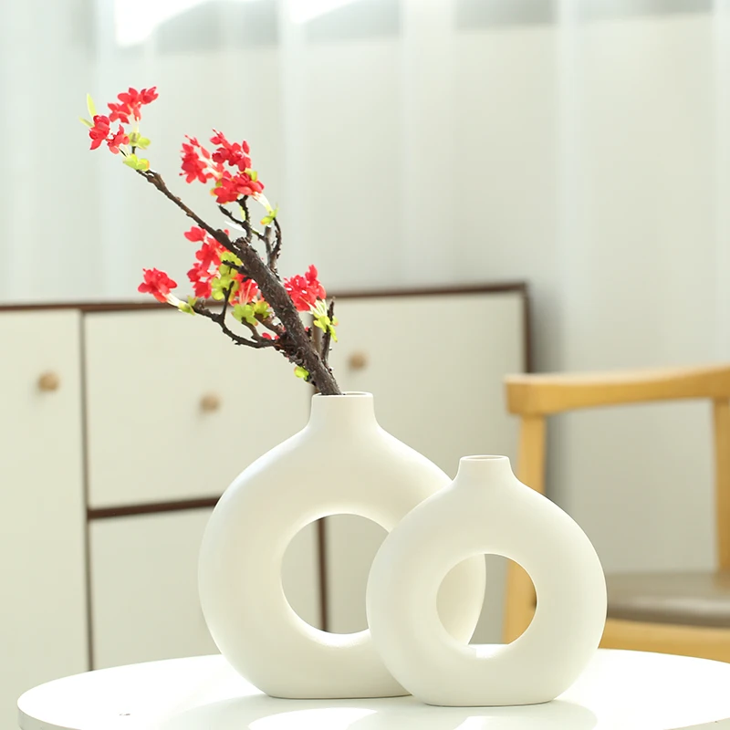 

Aesthetic Ceramic Vase Interior Pottery White Living Table Room Minimalist Flower Vases Modern Floreros Hydroponic Decoration