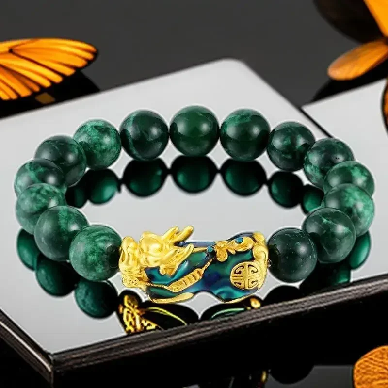 Ja Pixiu Armband - Grüne Elsteinperlen Natürliche