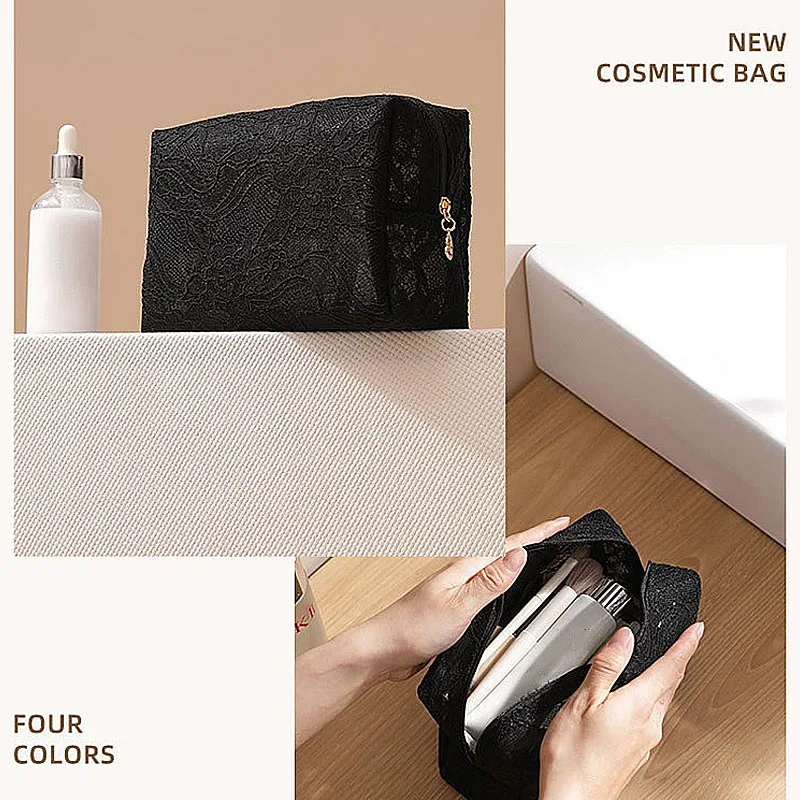 Necessaire de maquilhagem em renda e rede para viagem_voghion.com