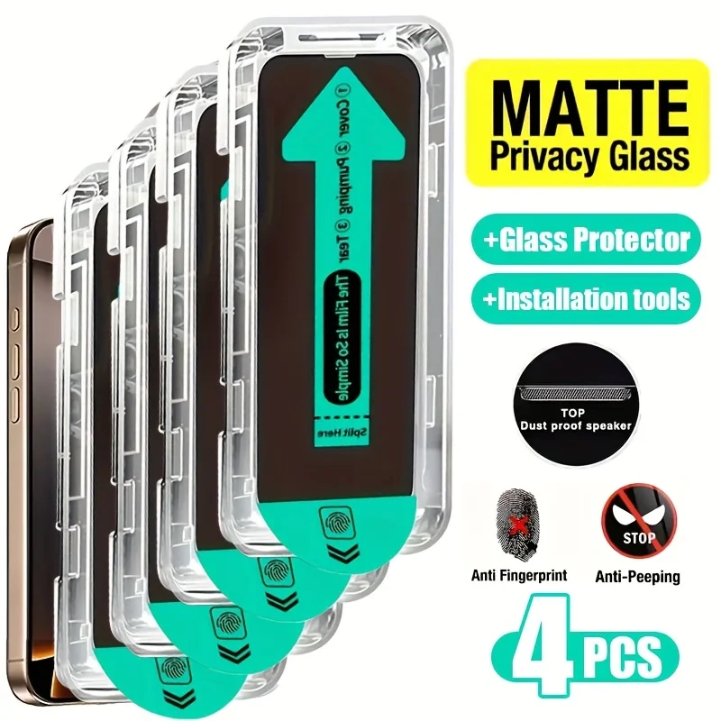 4pcs Matte Anti-Peeping Tempered Glass For iPhone 15 Pro Max 16