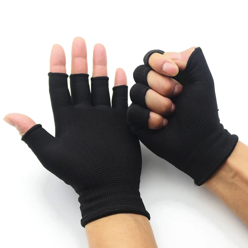 1 Paar Zwarte Halve Vinger Vingerloze Handschoenen Voor Dames En Heren Wol Gebreide Pols Katoenen Handschoenen Winter Warm Workout Handschoenen Vis Handschoenen