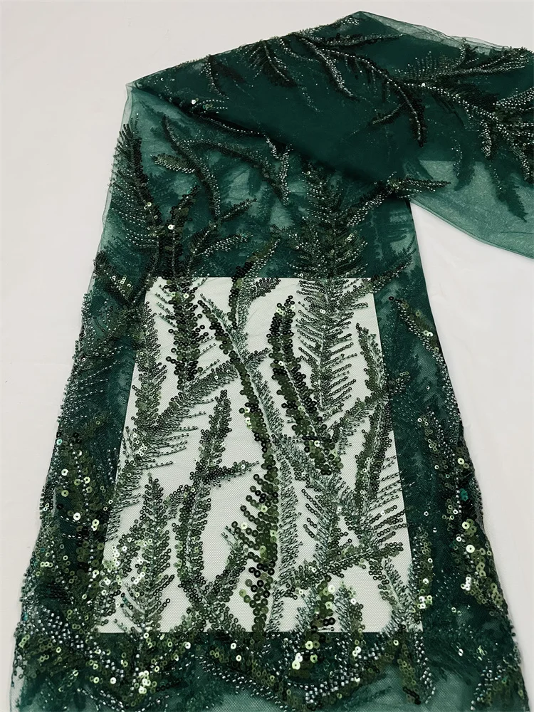 

Hot Sale Beaded Lace Fabric High Quality African Lace Fabric Handmade Beads Lace Fabric for Bridal Material French Net Lace