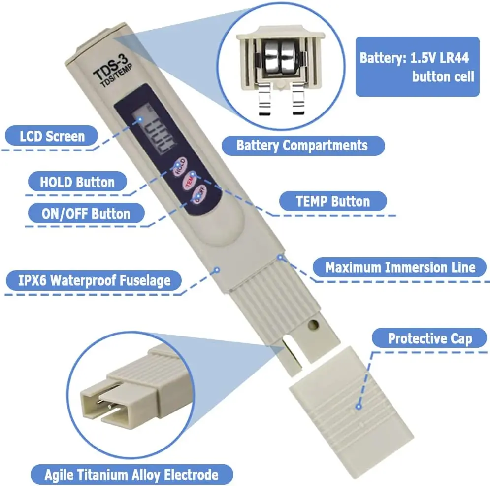 Handheld TDS Digital Water Tester Water Test Pen Water Quality Analysis Meter Water Purity Check 0-9999 PPM for Aquarium 5