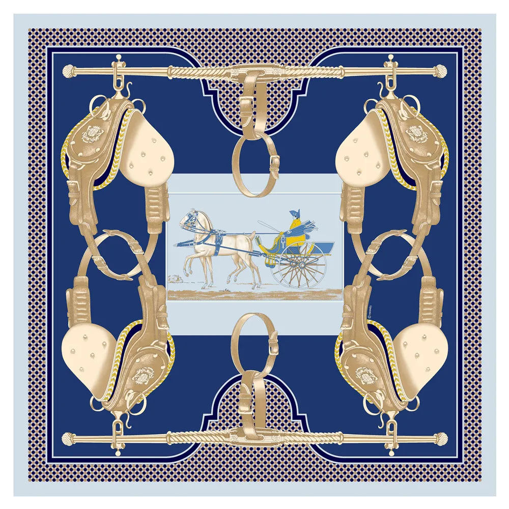 POBING Seidenschal für Damen, große Schals, Pferdewagen-Druck, Stolen, quadratisches Bandana, luxuriöses Kopftuch, Hijab-Schal, weibliche Foulards, 130 cm – Detail 2