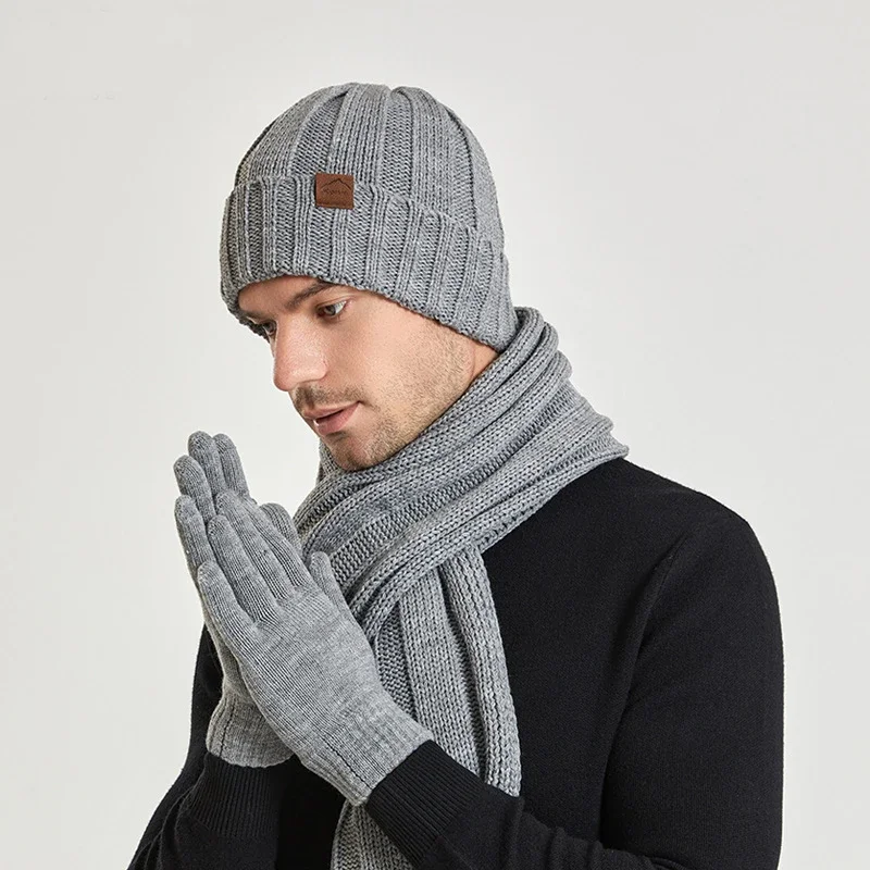 Knit Beanie Hats and Scarf Set for Men Women Touchscreen Gloves Warm Thin Velvet Lined Thick Ribbed Long Scaves Winter Outside