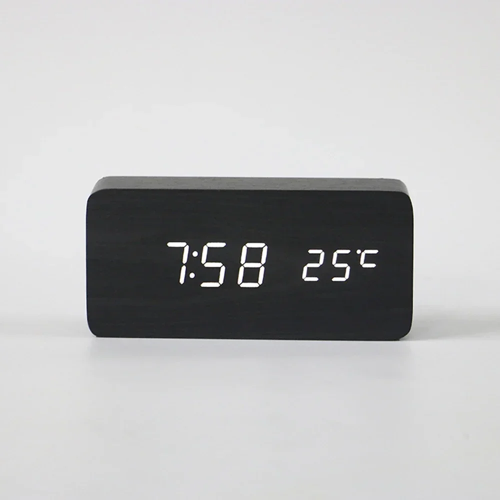 Digital Alarm Clock, Wooden LED Display, 3 Alarm Settings with Temperature Display, Bedroom, Office, Travel Desk Decoration 3