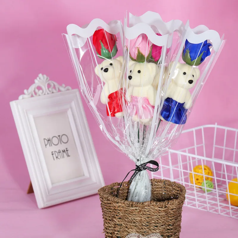 1pc Bear Artificial Rose Flower Soap Flowers Bouquet for Valentine's Day Mother's Day Teacher's Day Birthday Wedding Gift