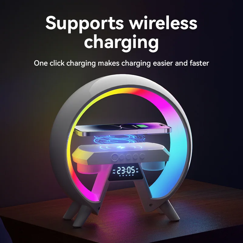

Fast Charging Wireless Charger Smart Night Lamp Bluetooth Speaker Atmosphere Lamp With Clock App Control Home Decoration Gifts