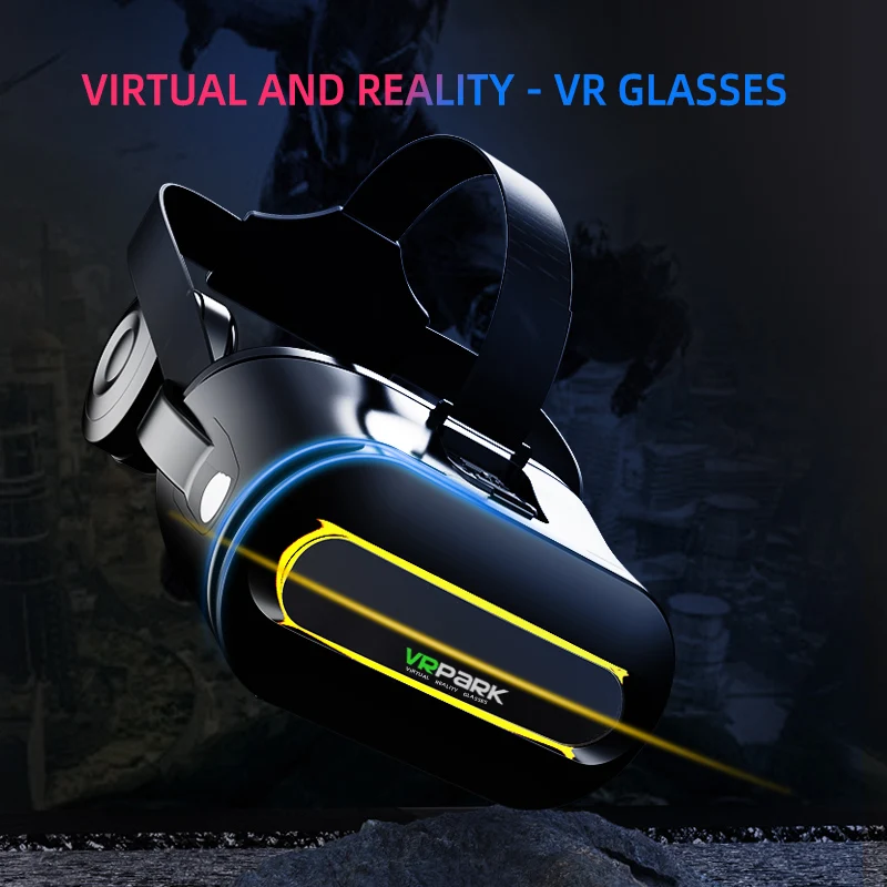 VRPARK J60 Bluetooth 5.0 3D VR Headset Smart Virtual Reality Glasses Helmet for 4.5-6.7'' Smart Phone Binoculars with Controller