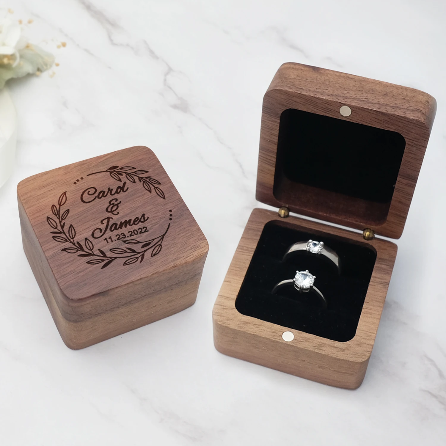 Koyal Wholesale Round Velvet Ring Box, Navy Blue Double Ring Slot Wedding  Ceremony Ring Box with Detachable Lid, 2 Piece Engagement Ring Box Holder,  Proposal, Wedding, Heirloom, Ring Bearer Ring Box |