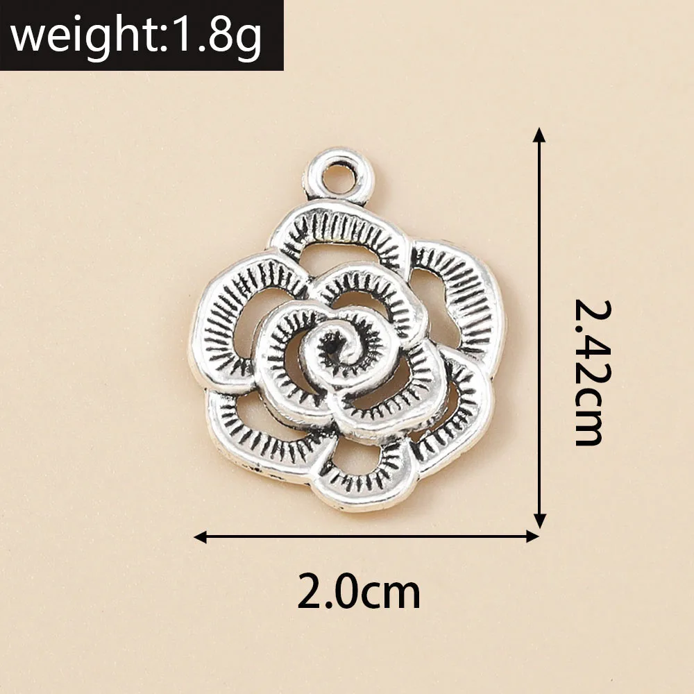 Leslie 10 Stück 20*24mm Metall-Anhänger in Antik-Silber-Optik mit Blumenmotiven für Tibetischen Schmuck, Halsketten, Schlüsselanhänger und DIY-Bastelarbeiten – Detail 3