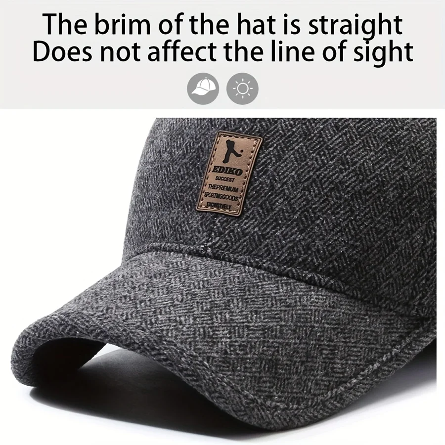 Winter Warm Cap Men Thick Woolen Knitted Earmuffs Baseball Cap Windproof Adjustable Outdoor Sport Running Hiking Bomber Hat