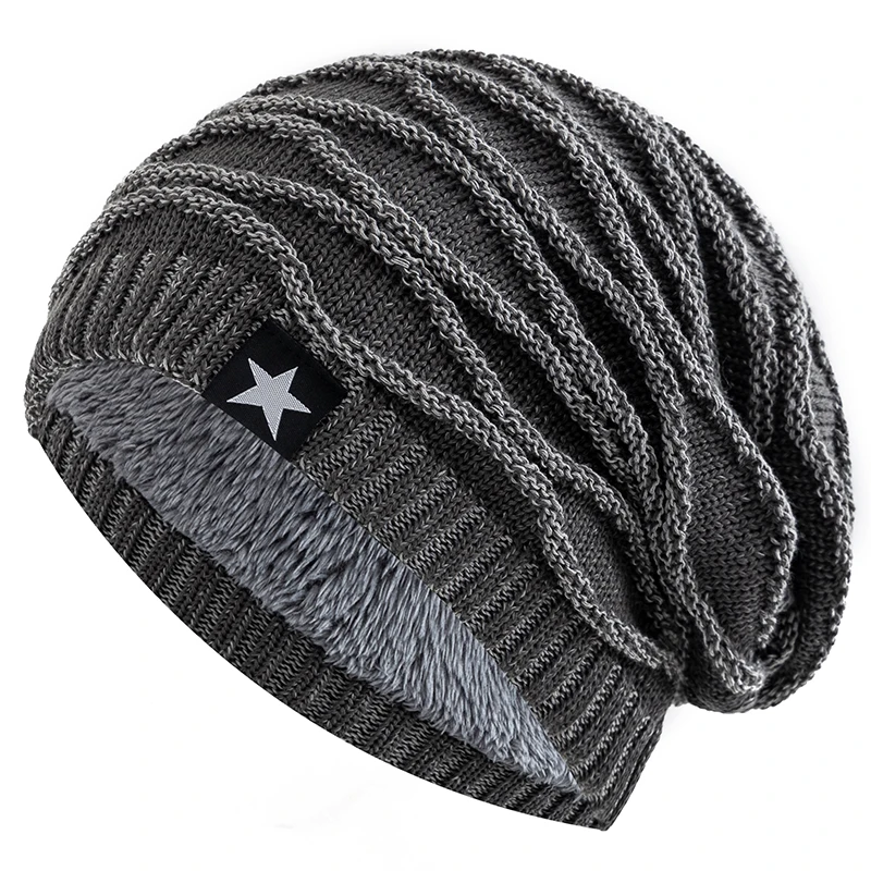Hot Sale Unisex Slouchy Winter Hats Men Women Warm Beanie Cap Casual Five-Pointed Star Decor Winter Knitted Hats