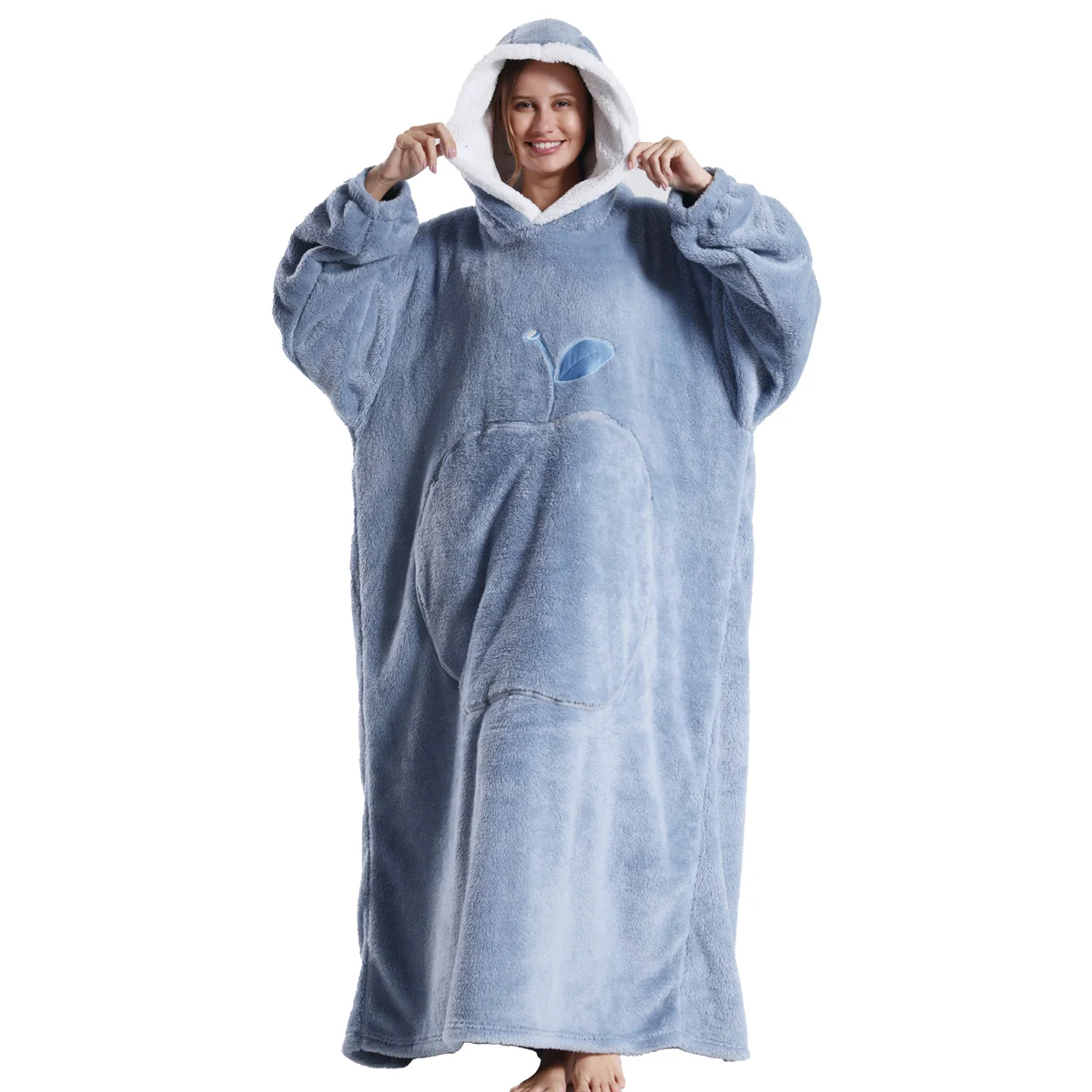 2024 Super Long Flannel Blanket with Sleeves Winter Blanket Hoodie Oversized Pullover FleeceSweatshirts TV Blanket Women Men