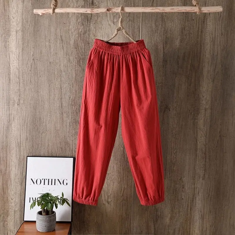 Casual High Waist Loose Casual Cropped Pants Summer New Solid All-match Plus Size Harem Pants Fashion Vintage Women Clothing
