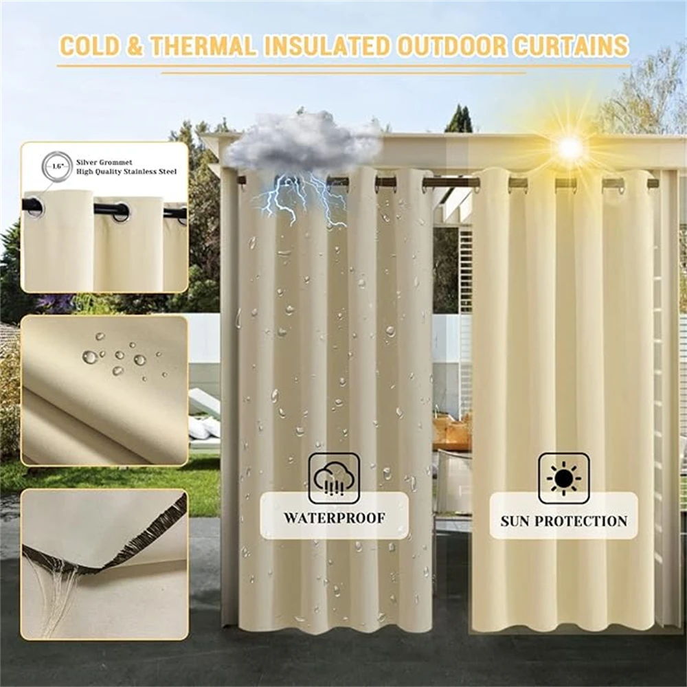 Customized Blackout Waterproof Outdoor Curtain in White UV Protection with Eyelets for Window Living Room Kitchen Garden Balcony