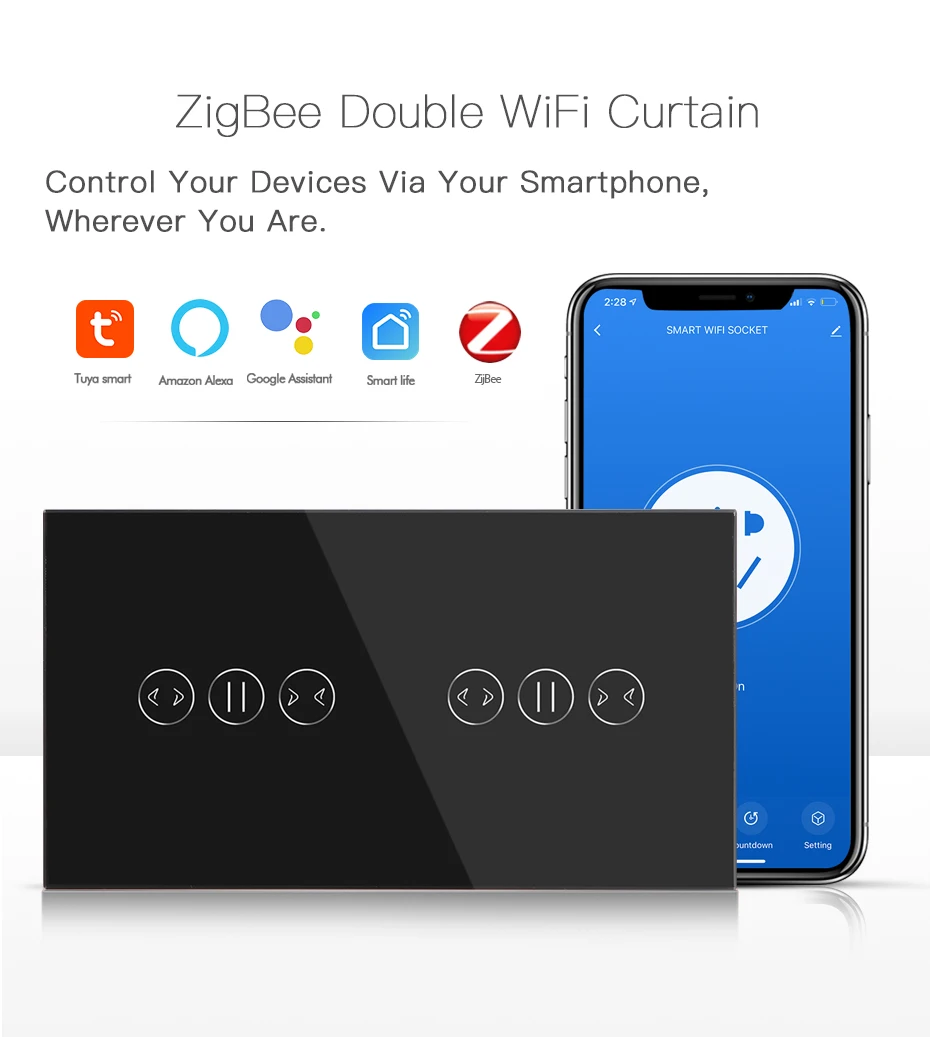 wirelss toque interruptor da cortina google casa