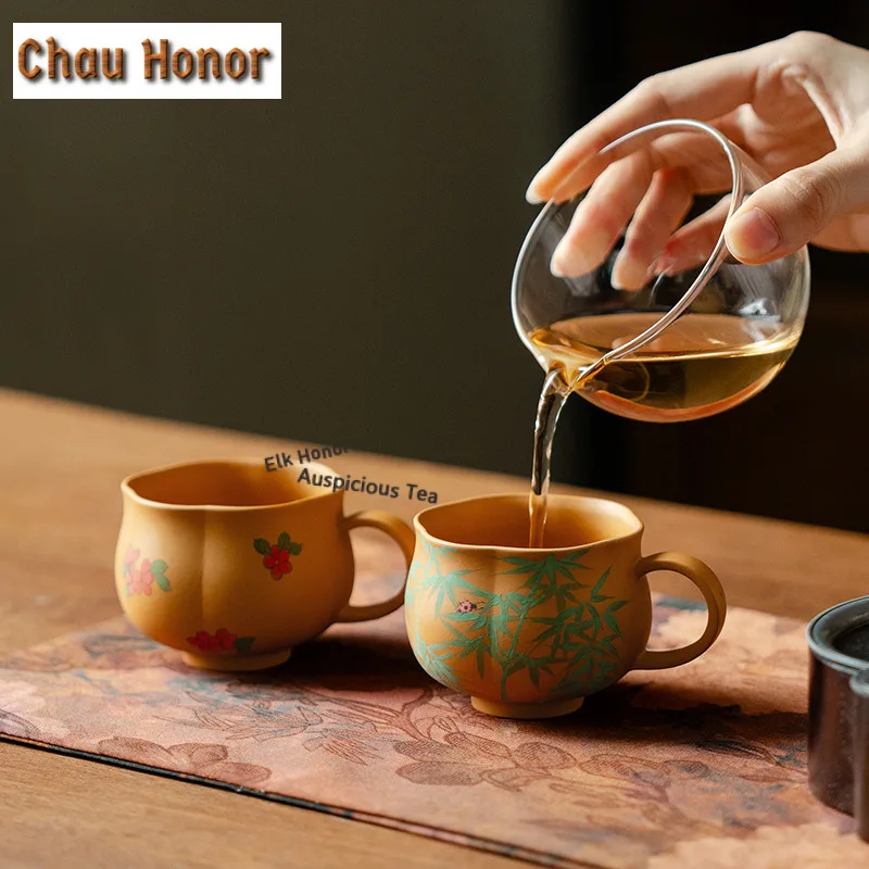 2pc/set 130ml Hand-painted Petals Teacup Boutique Tea Bowl Jug Tea-tasting Meditation Cup Chazhan Master Cups Cha Supplies Gifts