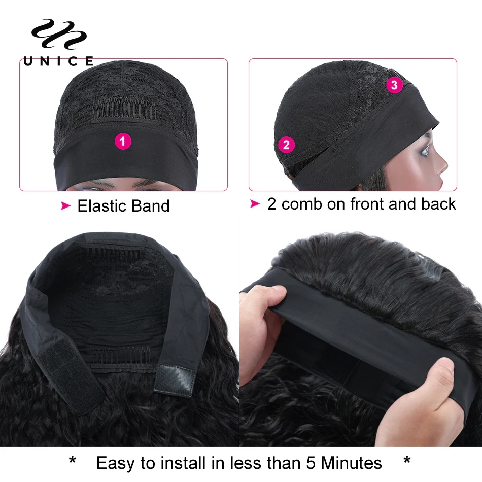 human hair wigs UNice Hair Water Wave Headband 100% Ready To Wear Beginner Friendly Glueless Free Headband Scarf