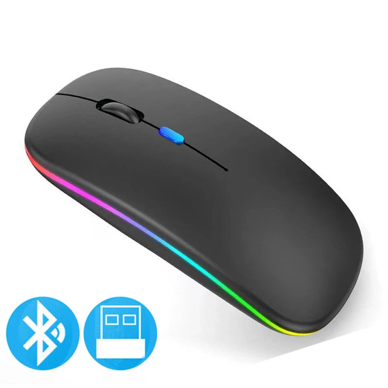 Rato Compatível com Bluetooth sem Fio Usb Recarregável Luz Rgb Computador Portátil pc Macbook Gaming 2.4ghz 1600dpi