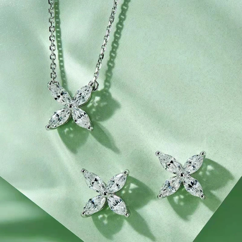 OEVAS 100% 925 Sterling Silver High Carbon Diamond Butterfly Pendant Necklace Earrings For Women Sparkling Fine Jewelry Set Gift