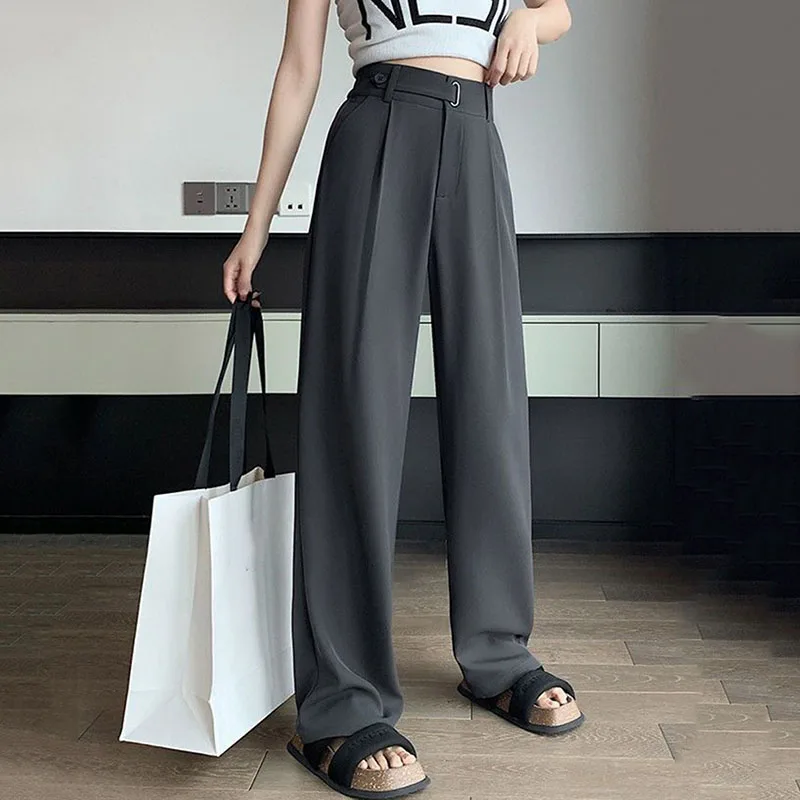 Spring Summer High-Wiasted Suit Pants Women Solid Color Casual Loose Wide Leg Trousers Ladies Korean Chic Office Straight Pants - Image 3