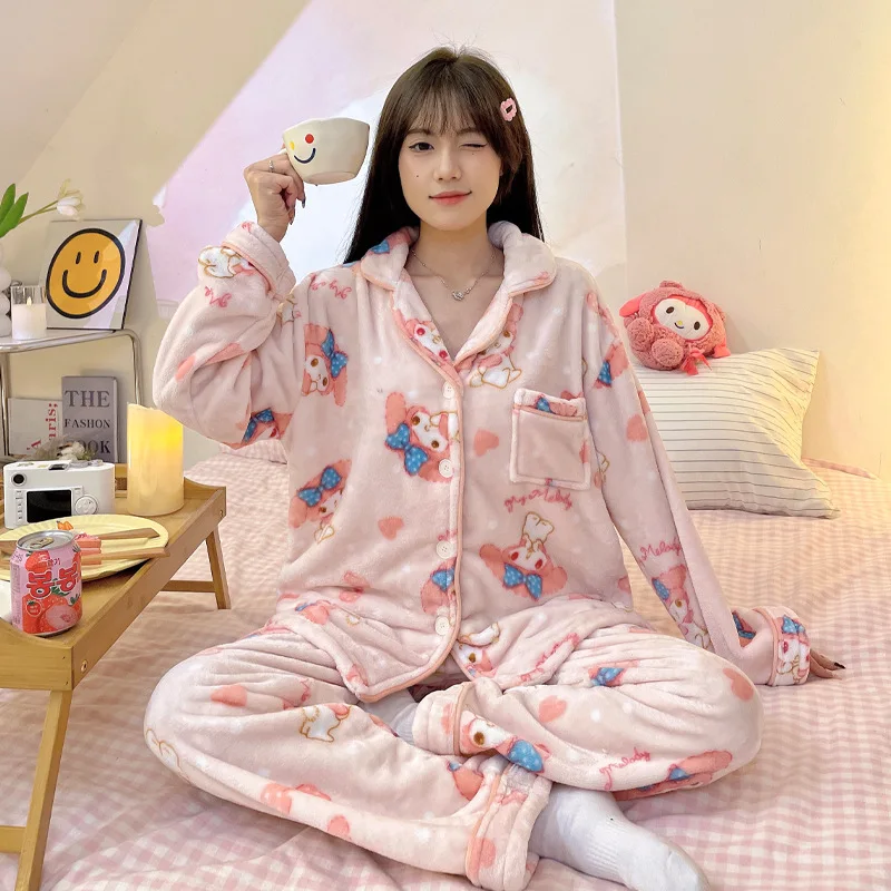 

Sanrio Kawaii My Melody пижамы понравило Коричный аниме мультфильм милый модный мягкий Ins стиль зимняя теплая домашняя одежда