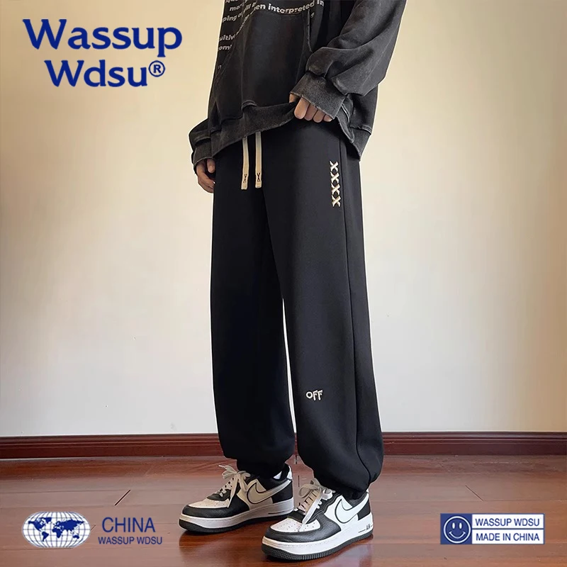 

WASSUP леггинсы для мужчин весна-осень Новый американский стиль Модные вышитые буквы свободные широкие штаны повседневные брюки