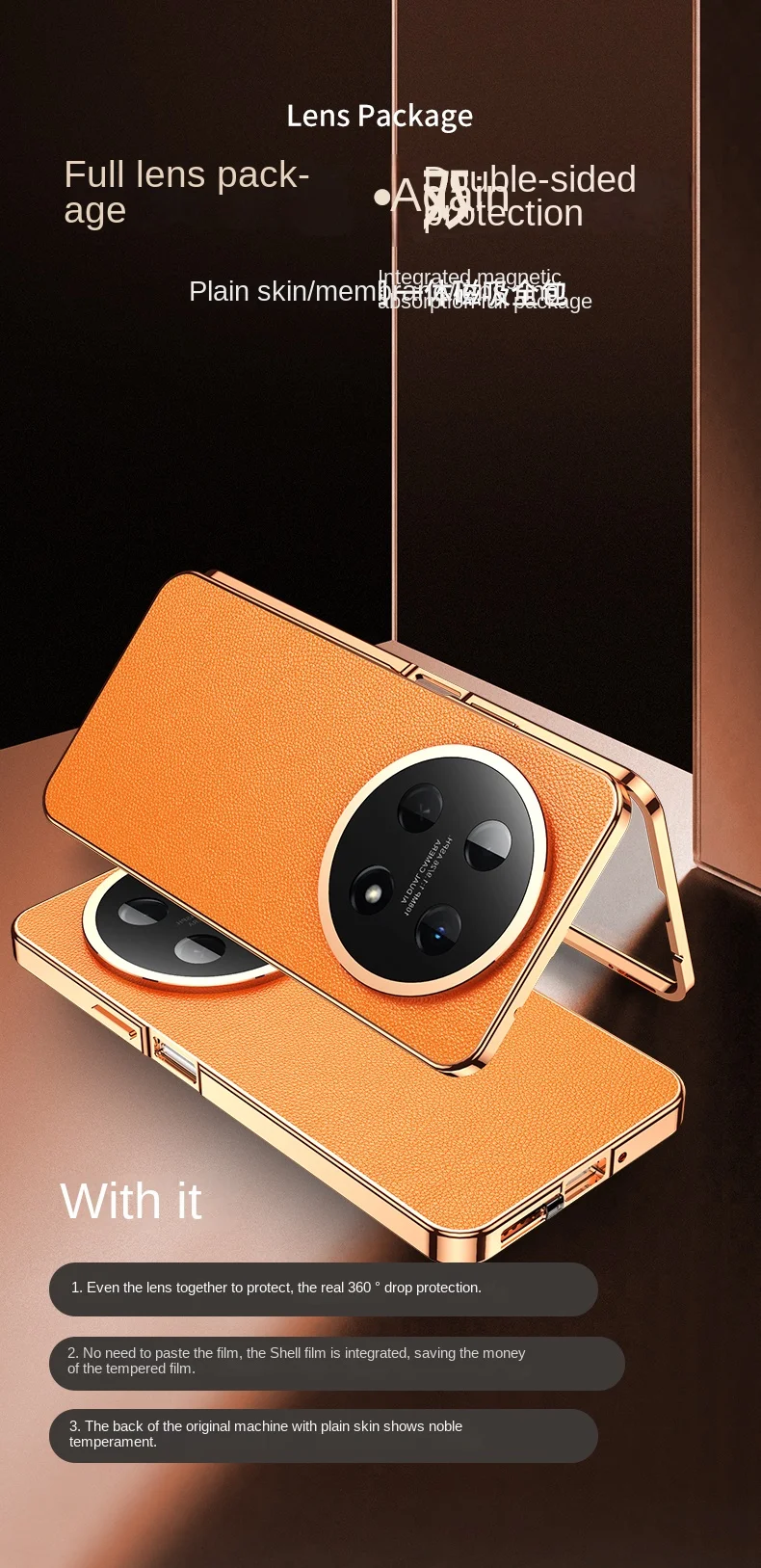 360 Full Protection Clear Tempered Glass Case with PU Leather Back Cover