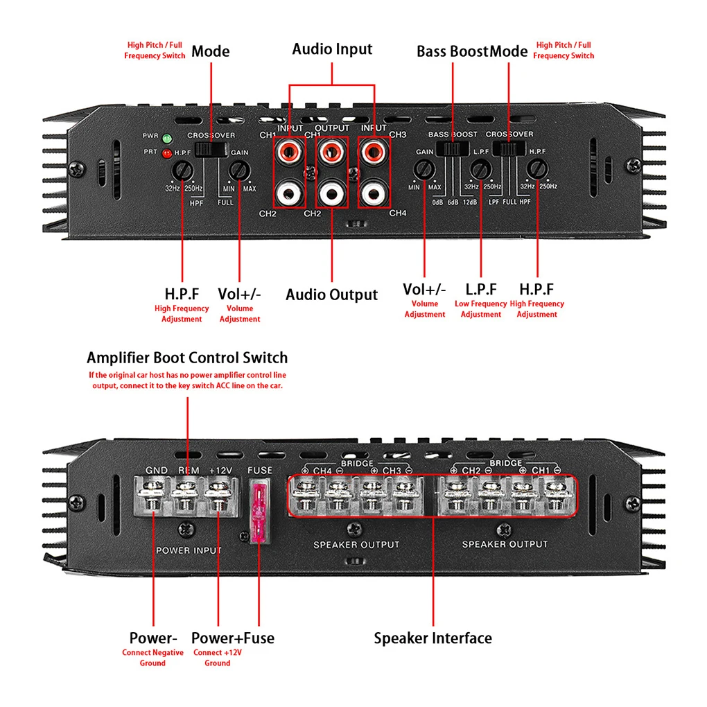 4-channel Car High Power Amp Amplifier Aluminum Alloy Sound Subwoofer Portable Audio Amplifiers Accessories Speakers