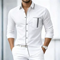 Chemise à manches longues pour homme avec bordures contrastées et fermeture boutonnée décontractée 2