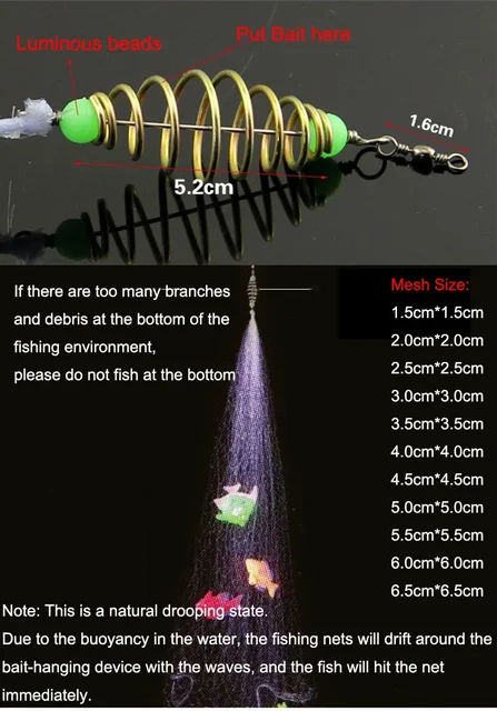 1Pcs Multi Size Fishing Net Trap Mesh Luminous Netting Fishnet Tackle Design Copper Spring Shoal Cast Nets For Fishing Traps 5