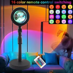 Sunset Lamp Projection Led Lights with Remote 16 Colors Night Light 360° Rotation Rainbow Lights 4 Modes Setting for Photograph
