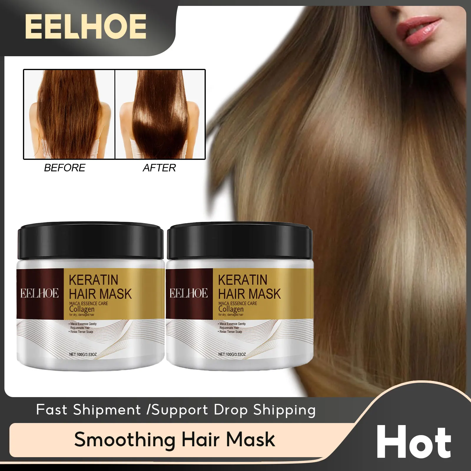 

Keratin Hair Mask Smoothing Frizzy Hair Dry Damage Ends Repair Scalp Treatment Hair Roots Nourishing Collagen Moisturizing Cream