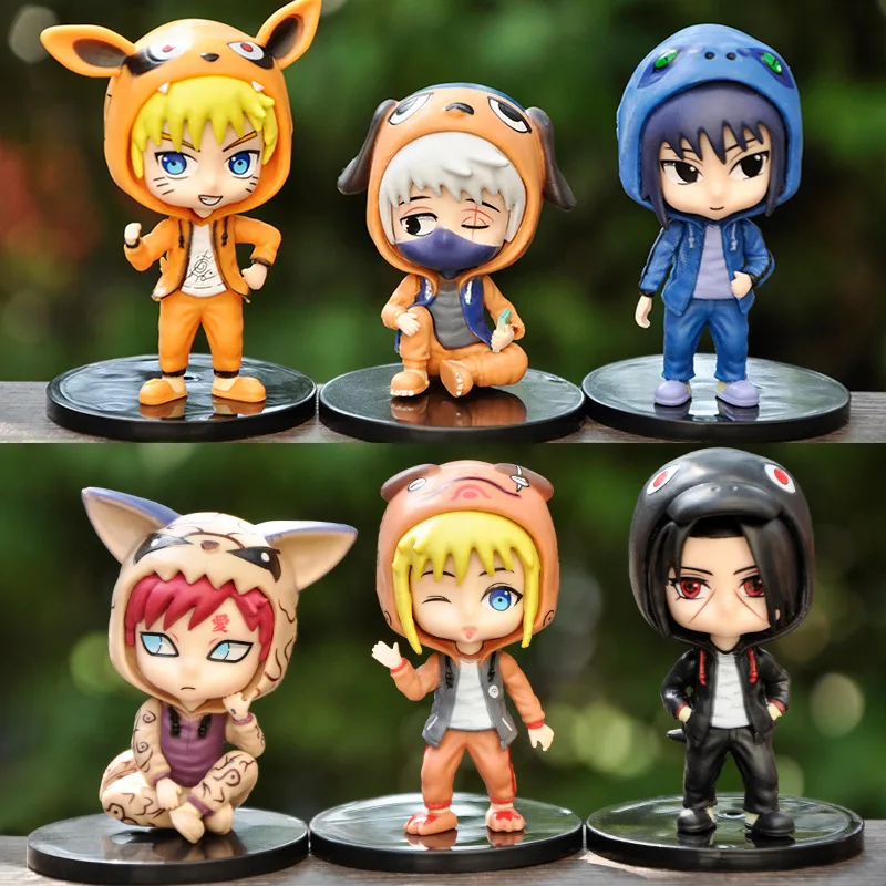 

6Pcs/Lot Naruto Anime Figura Q Version Kakashi Gaara Uzumaki Naruto Sweatshirt Model Figures Decoration Collectible Toys Gifts