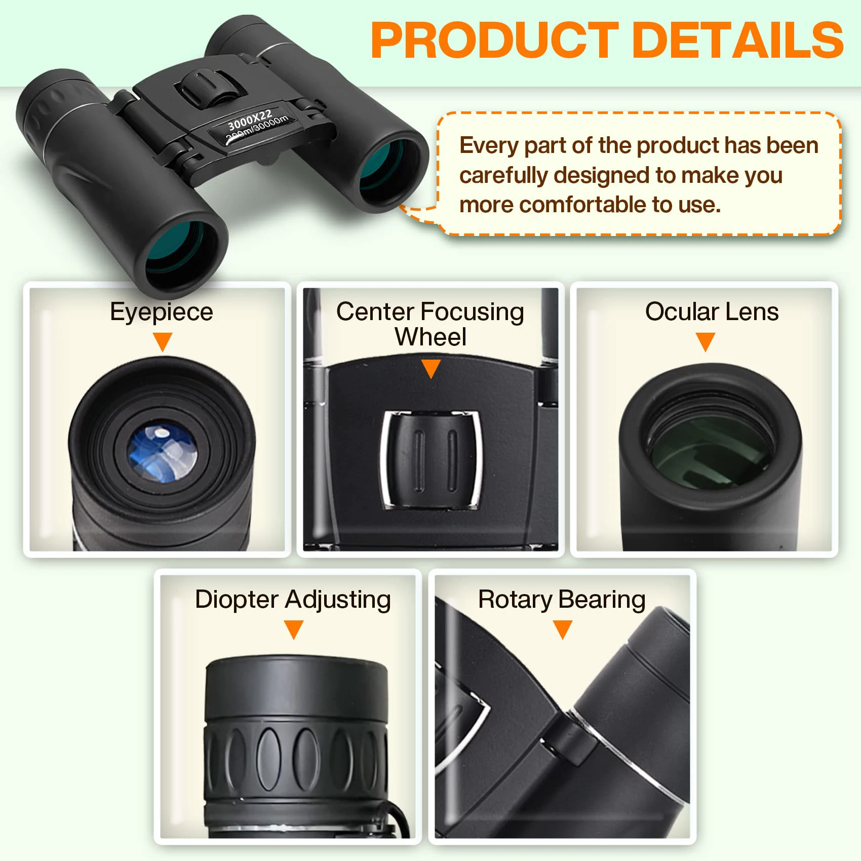 3000x22 Binoculars Telescope  Mini HD Powerful 9000M Long Range Folding BAK4 Prism For Hunting Sports Outdoor Camping Travel 5