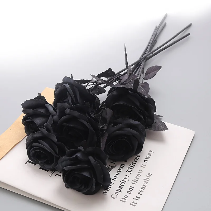 1 pc 50cm Black Rose Artificial Flower Single Branch Flower Home