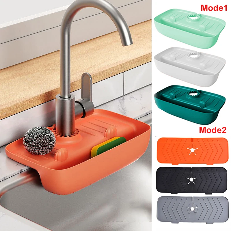 Silicone Faucet Mat Sink Splash Pad Drain Pad Bathroom Countertop Protector Shampoo Soap Dispenser Quick Dry Tray Storage Mat