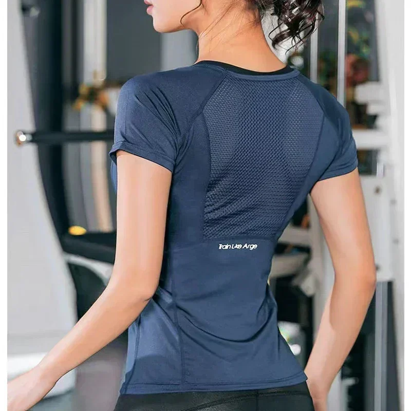 

Спортивные рубашки Fit для фитнеса, сетчатый топ, женская рубашка для лета, облегающая короткая женская блузка