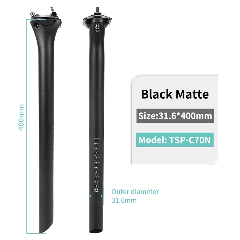 TOSEEK Carbon Fiber Seatpost – 27.2 / 30.8 / 31.6mm X 350/400mm – Lightweight MTB / Road Bike