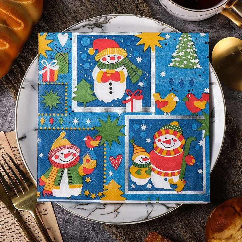 Colourful Christmas Snowman Printed Tissue Paper Christmas Party Children's Birthday Party Table Decoration Paper 20pcs/Pac