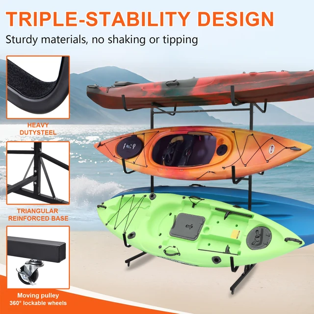 Kayak Storage Rack Paddle Board Floor Stand Indoor Outdoor Adjustable Width Canoe Rack Hanger for Surfboard, Boat, Dock, Garage