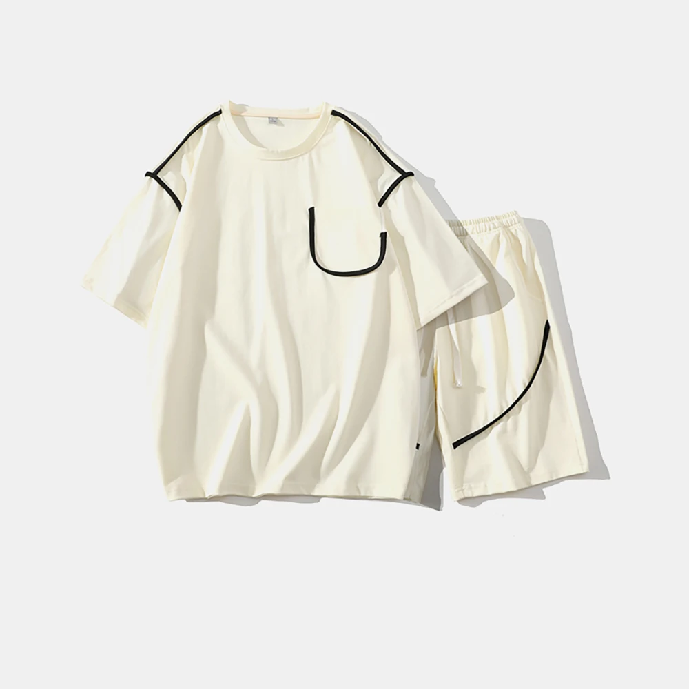 Casual sports suit men's summer letters solid color short-sleeved T-shirt men's half-sleeved teen shorts two-piece set