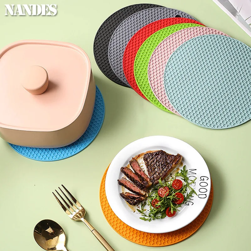 18cm Round Silicone Table Mat Extra Thick Placemat Open Cans Honeycomb ...